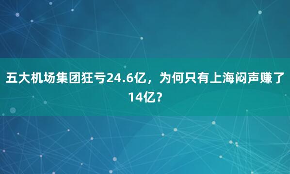五大机场集团狂亏24.6亿，为何只有上海闷声赚了14亿？