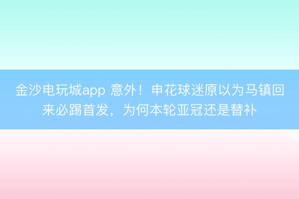 金沙电玩城app 意外！申花球迷原以为马镇回来必踢首发，为何本轮亚冠还是替补